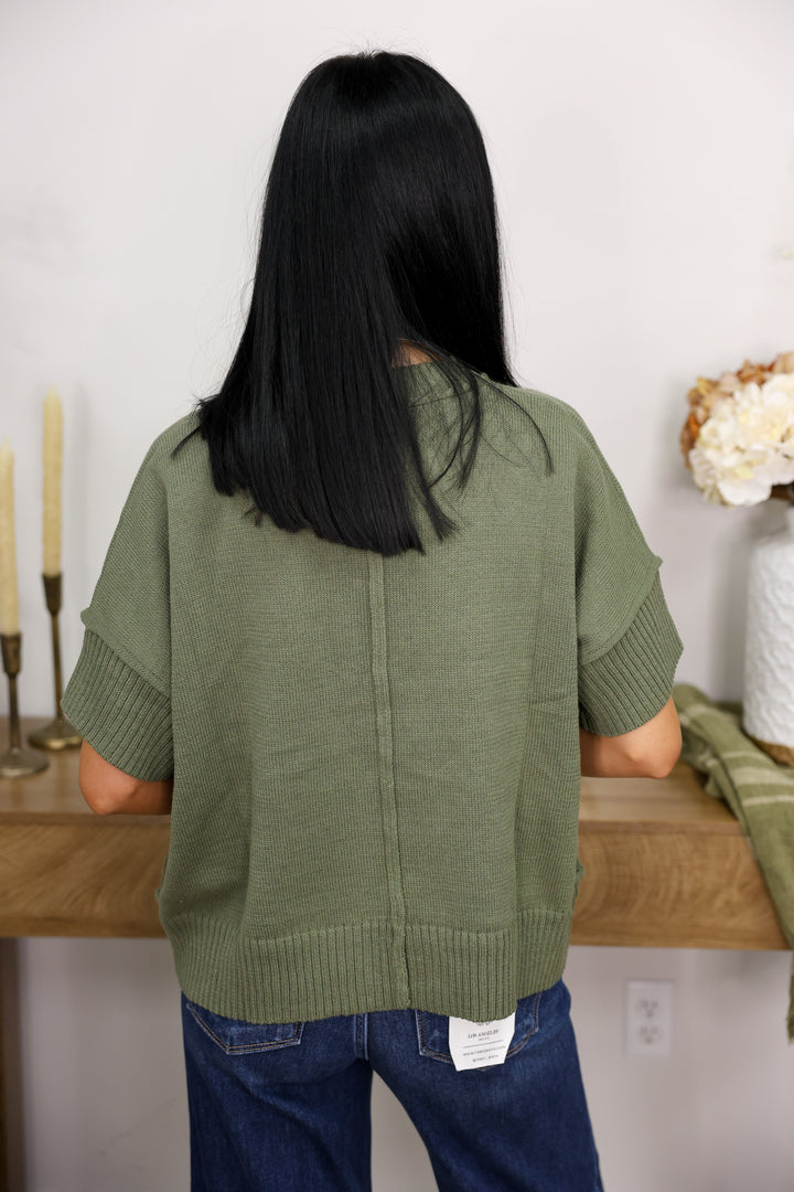 Drop Half Sleeve Crew Neck Sweater "Olive"