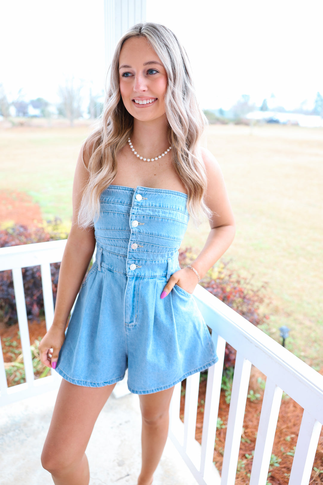 Strapless Denim Romper