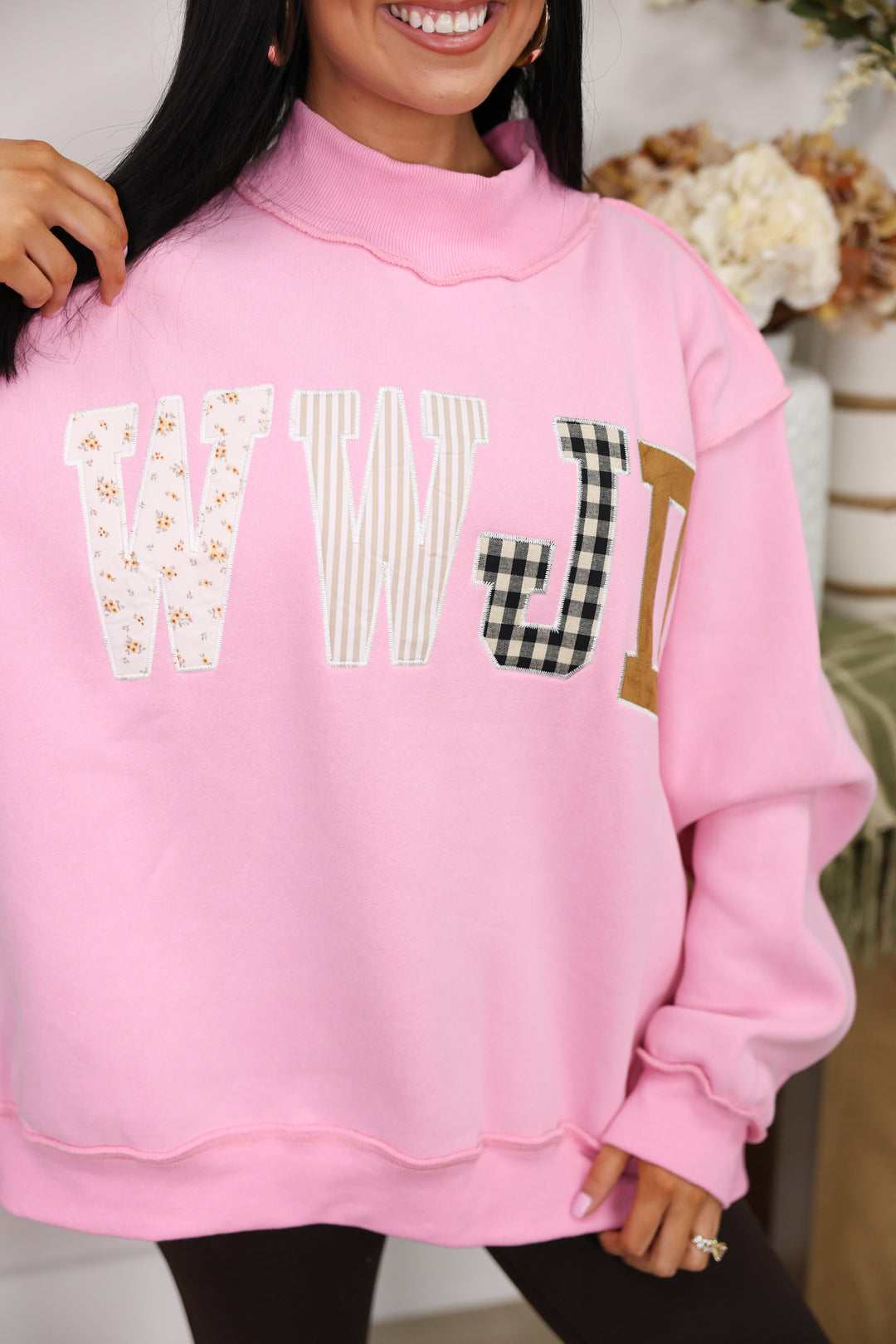 WWJD Mock Neck Sweatshirt "Baby Pink"