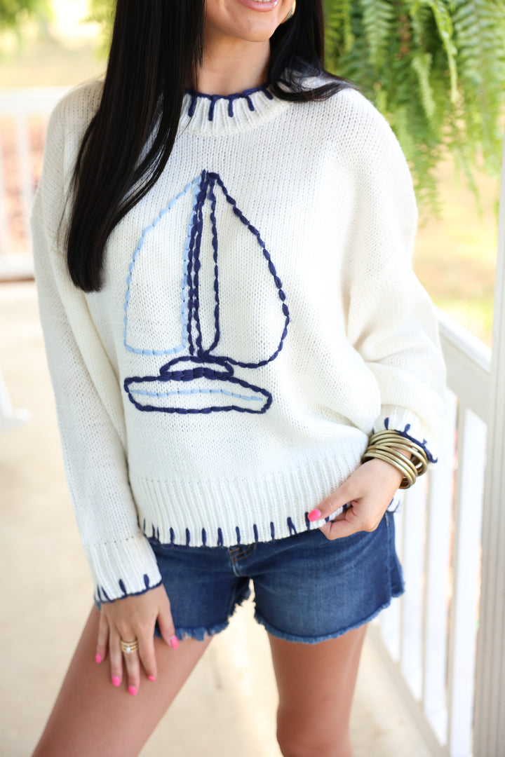 Sailboat Knit Sweater "Off White"