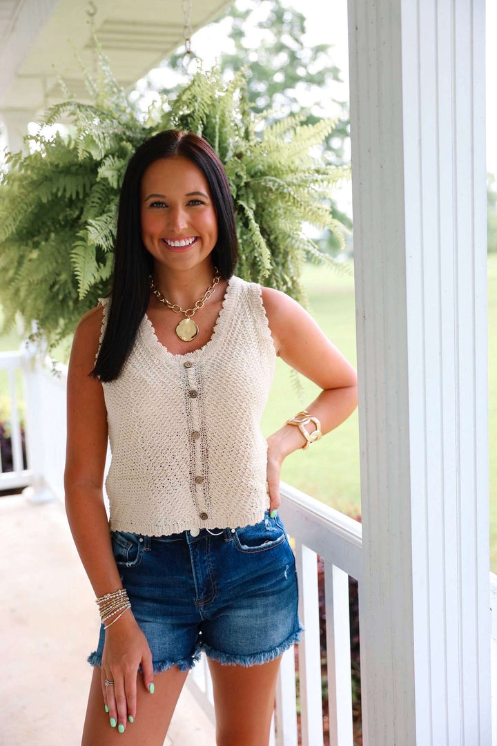 Buttoned Front Lightweight Tank Top "Natural"