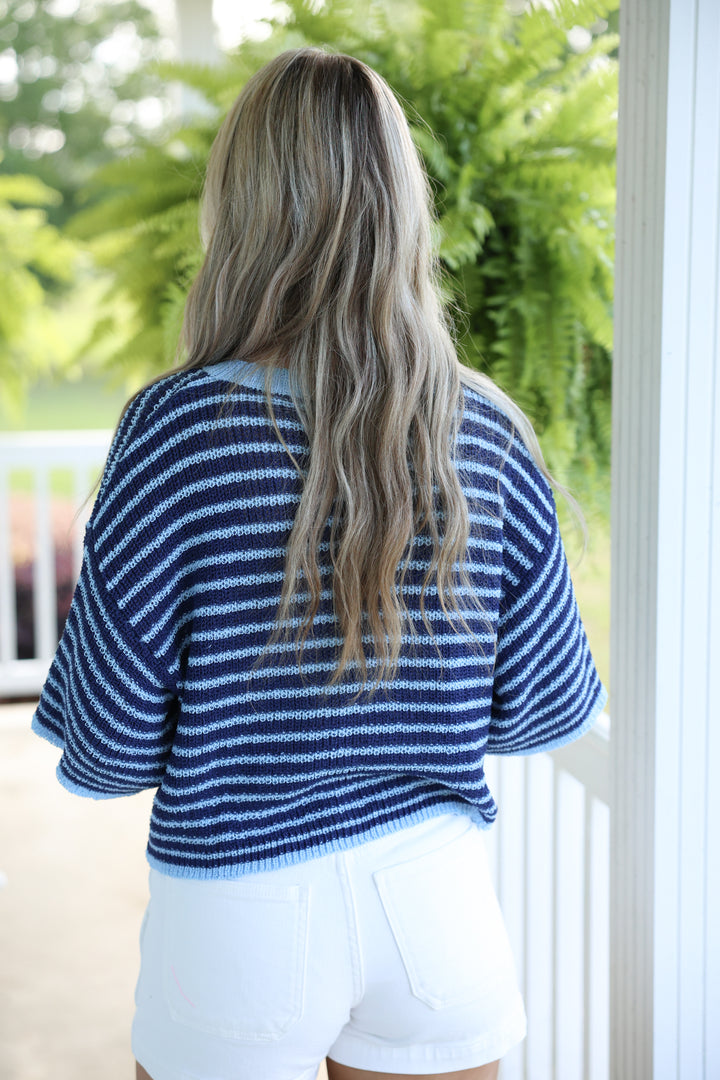 Harbor Stripe Button Top "Navy"