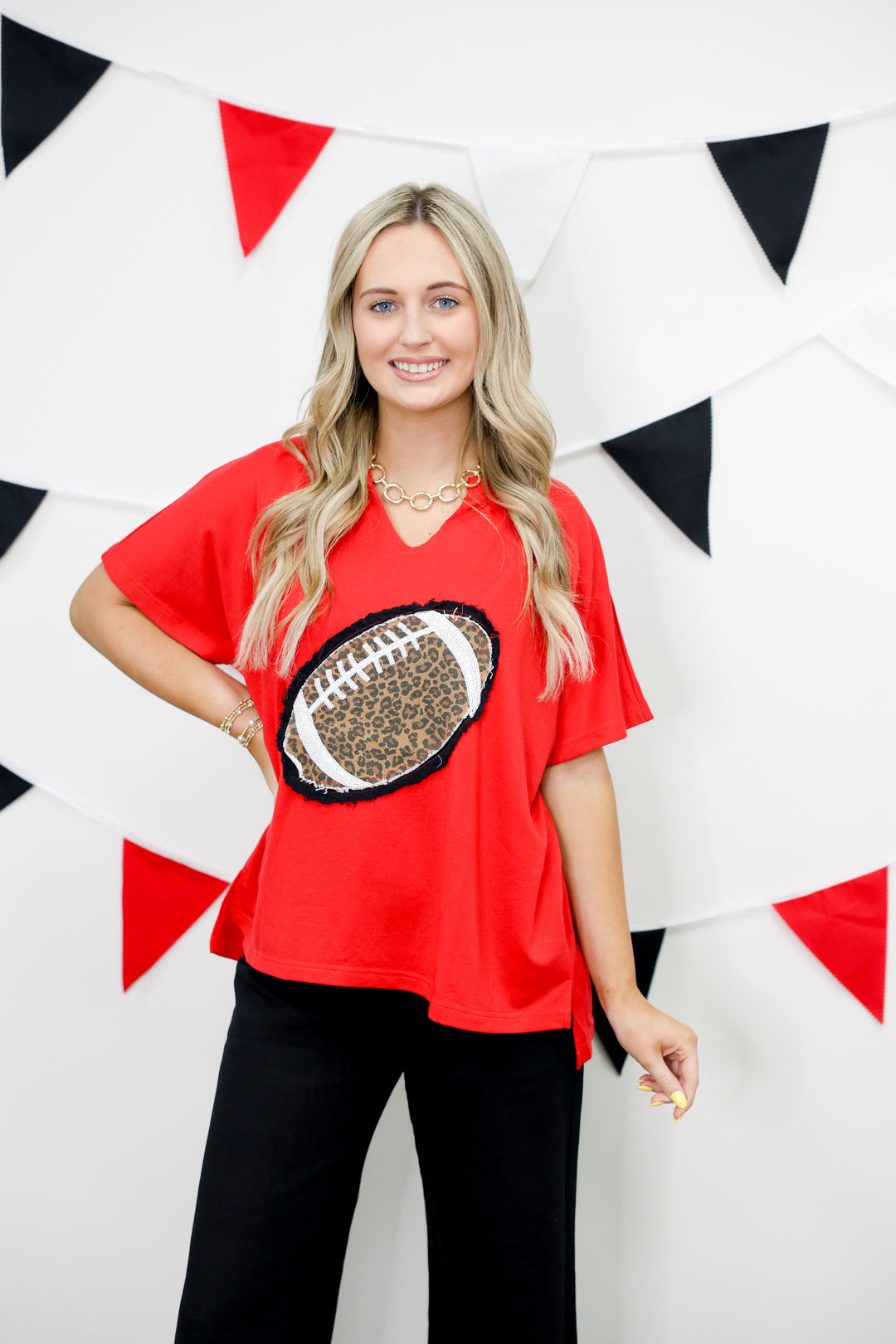 Gameday Leopard Football Patch Top "Red"