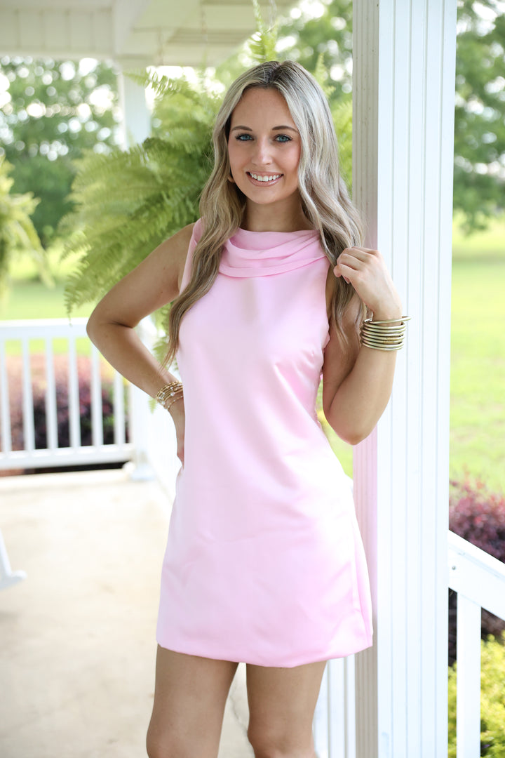 Draped Cowl Neckline Mini Dress "Pink"