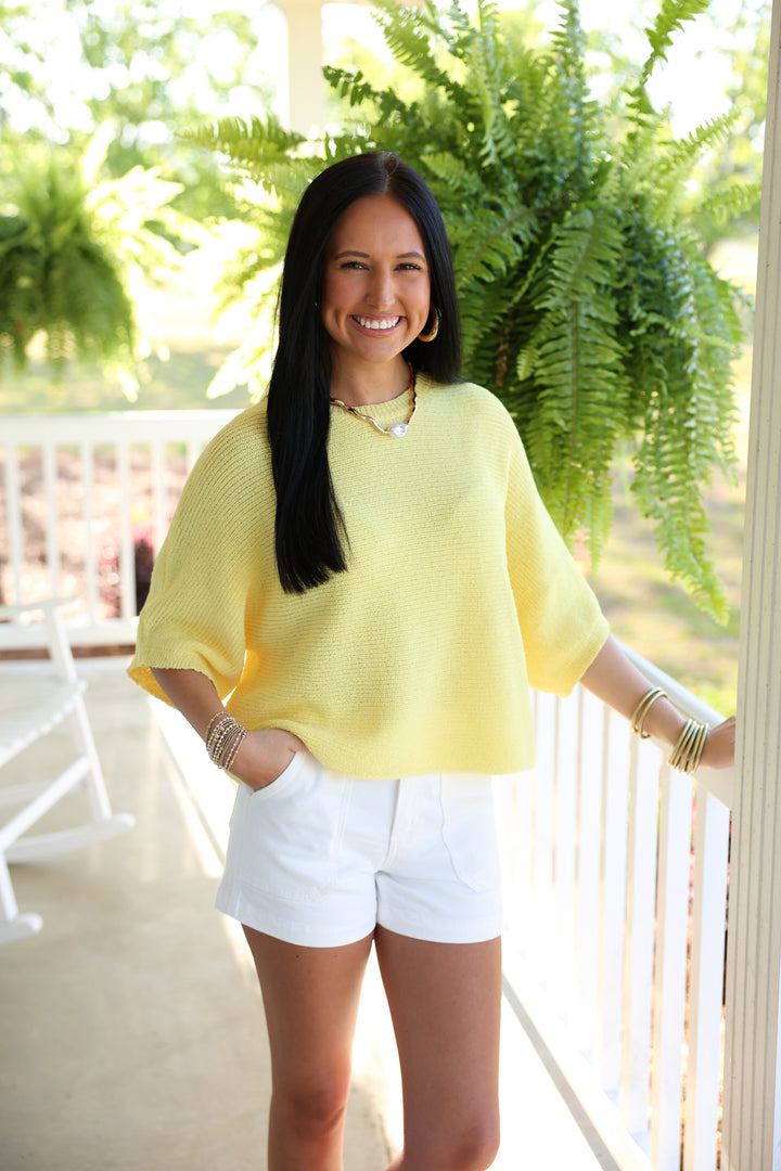 Solid Dolman Short Sleeve Top "Lemon"