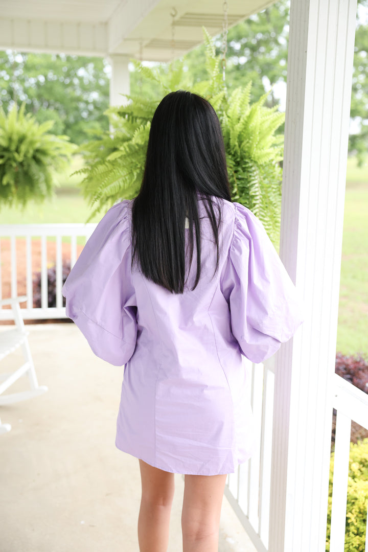 Big Long Sleeve Mini Shirt Dress "Lavender"
