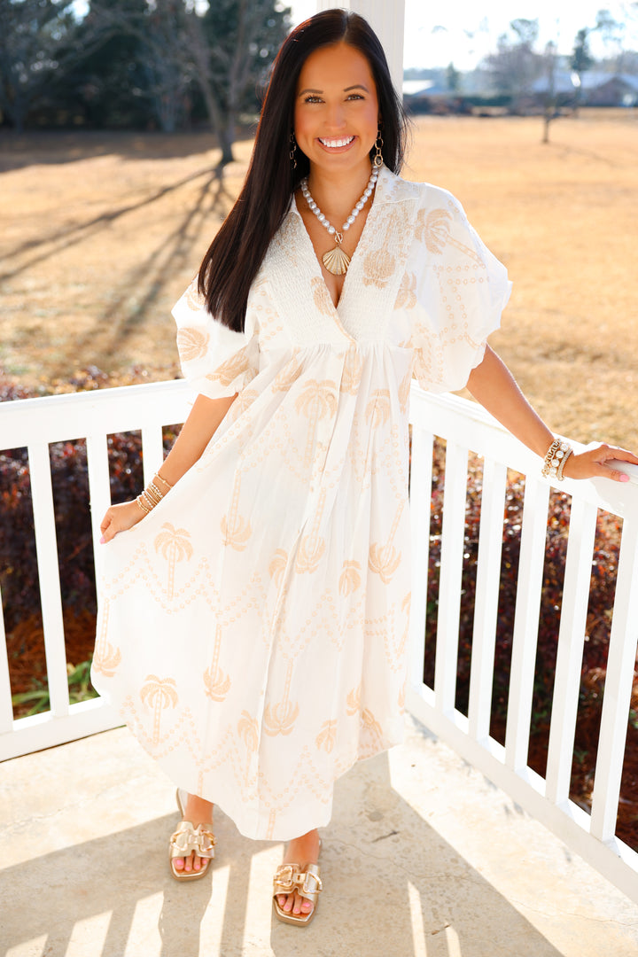 Palm Tree Embroidered Dress