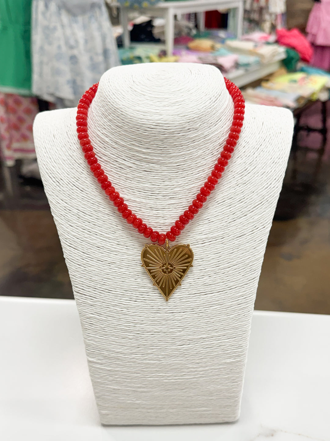 Hart Designs Jewelry - Red Beaded Necklace "Heart Charm"