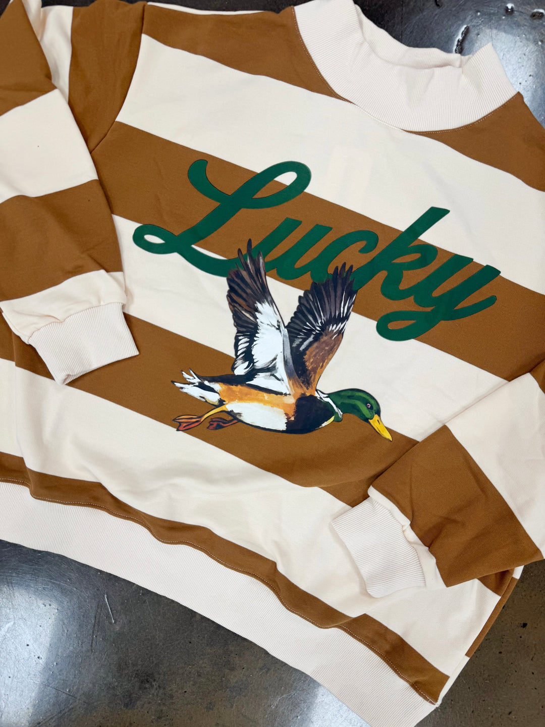 Lucky Mallard Duck Mock Neck "Camel/Cream"