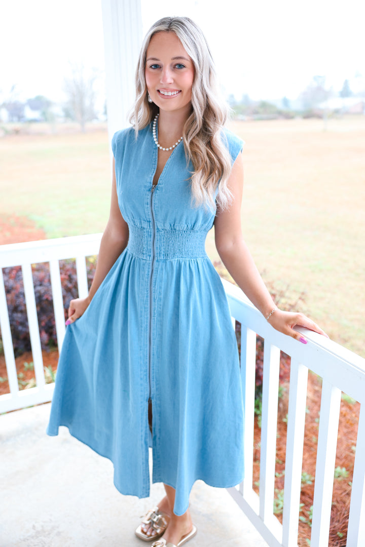 Gracious Zipper Dress "Light Denim"