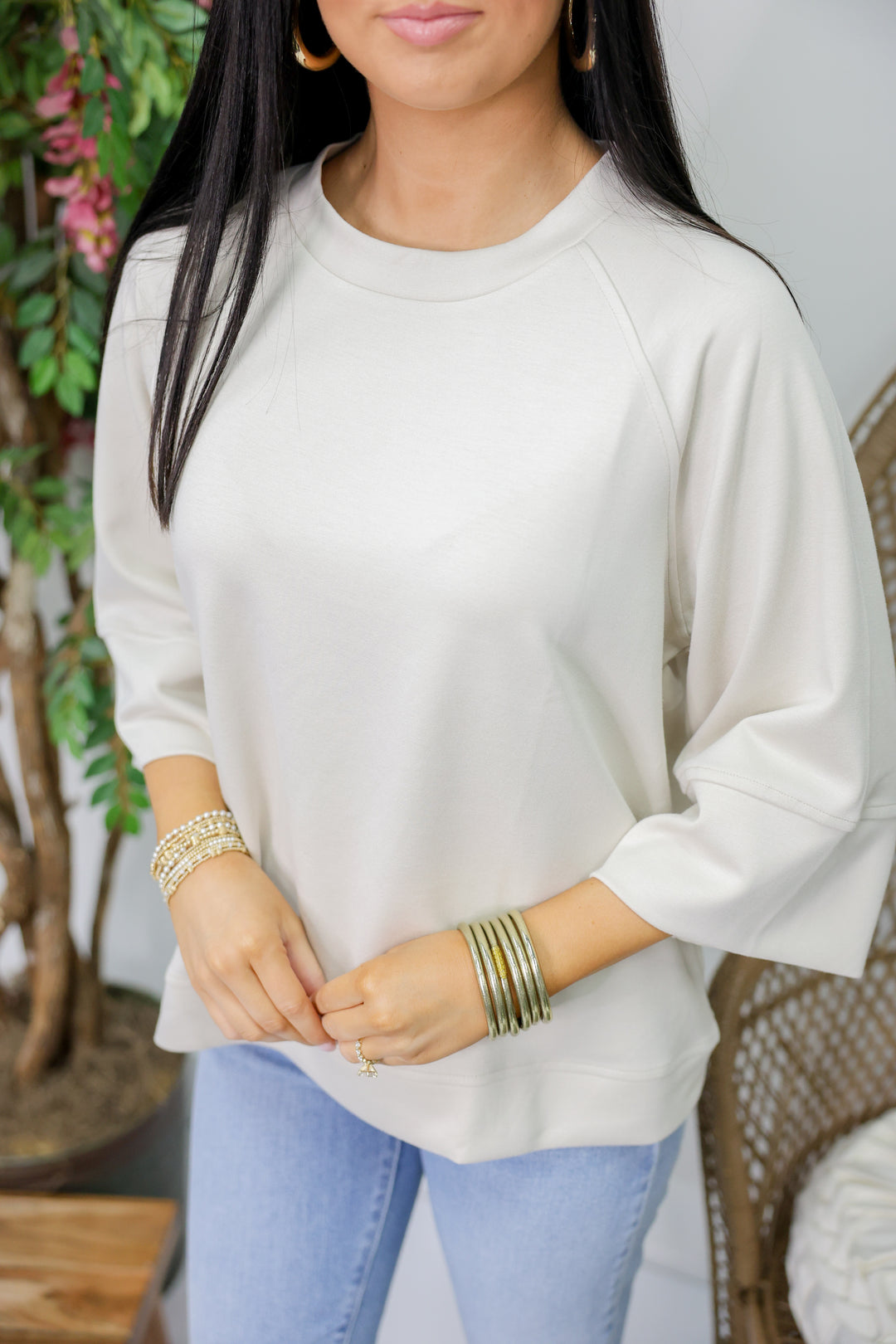 Luxe Knit Raglan Short Sleeve Top "Ecru"