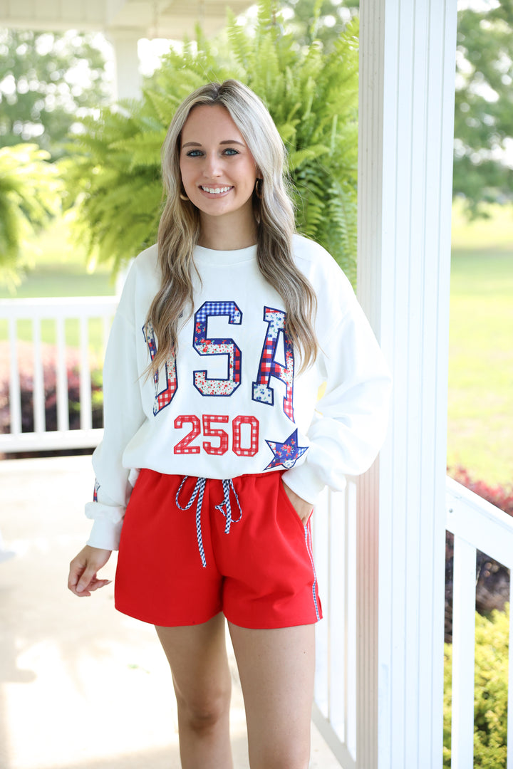 'USA' & 'STAR' Patchwork Printed Patches Sweatshirt