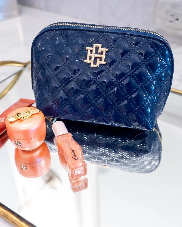 Caroline Hill - Ibiza Small Pouch - Navy Patent