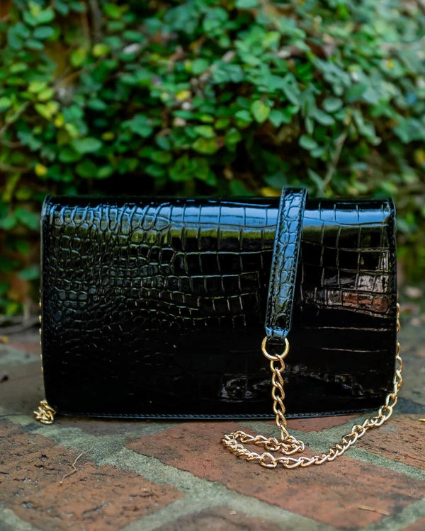 Caroline Hill - Bryn Clutch/Crossbody - Black Patent EC