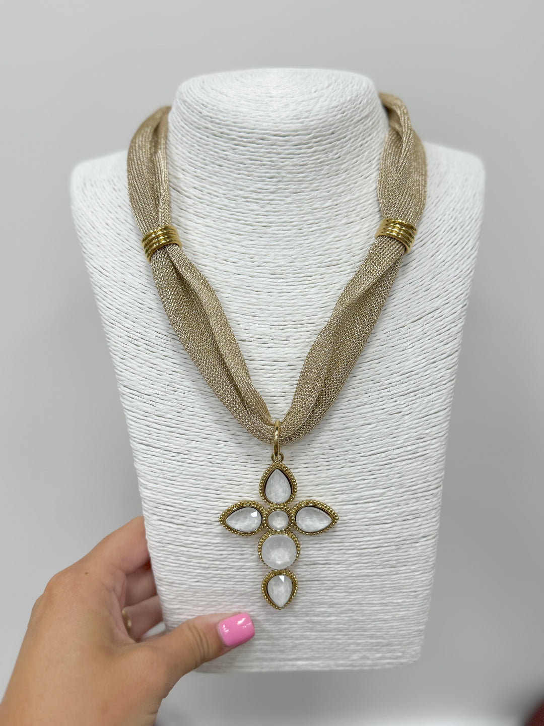 Hart Designs Jewelry - Gold Shimmer Scarf Necklace "Cross"