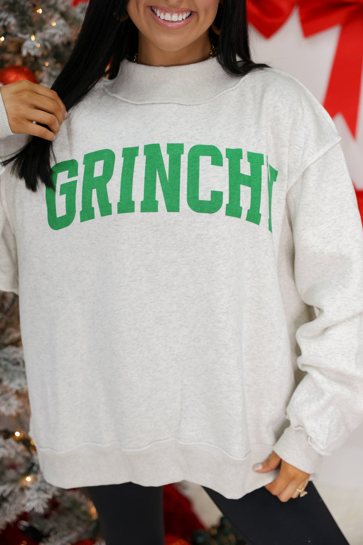 'Grinchy & Naughty' Print Reversible Mock Neck Sweatshirt