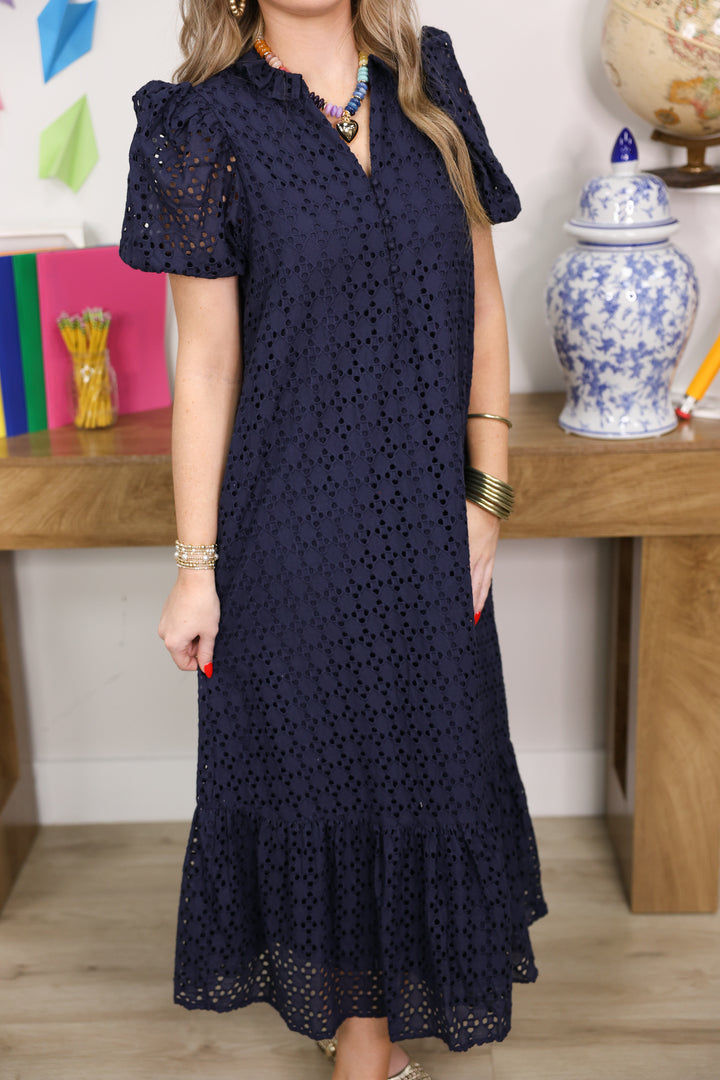 The Everlasting Eyelet Dress "Navy"