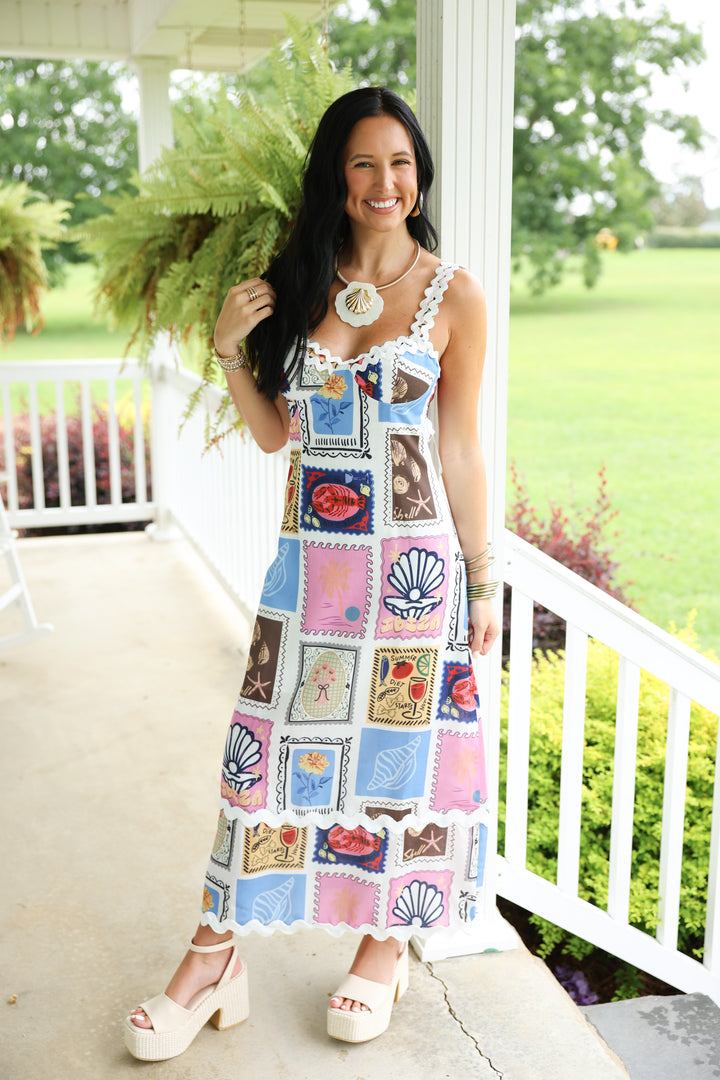 Ibiza Midi Dress "Off White/Sky Blue"