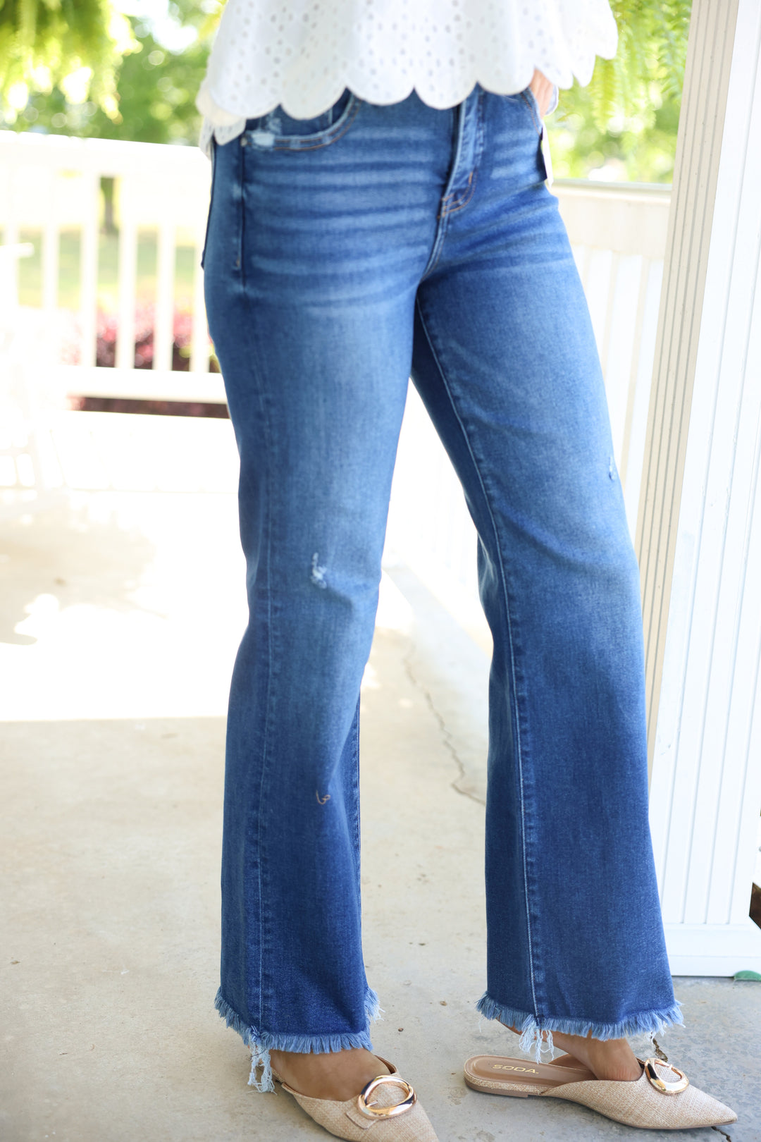 Risen - TC Mid Rise Ankle Straight W/ Fray Hem Jeans "Dark"