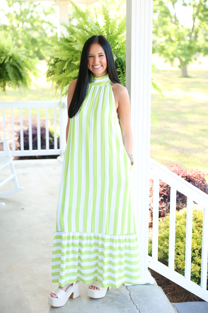 Carolina Coast Halter Neck Maxi Dress "Lime"