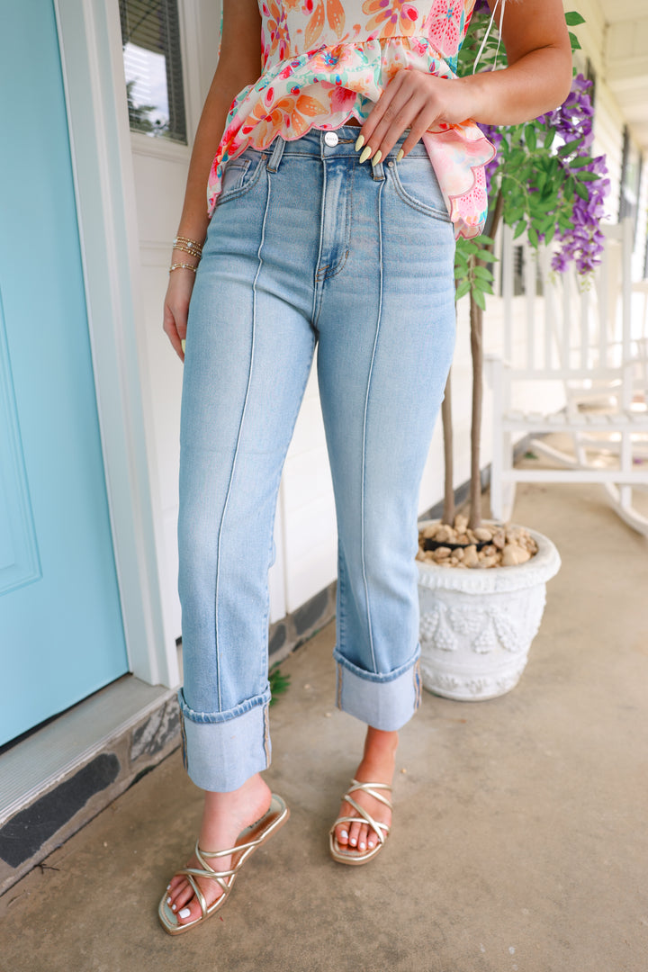 Risen - High Rise Ankle Straight Wide Cuffed Jeans "Light"