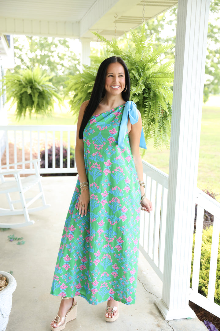Seabreeze Floral One Shoulder Midi Dress "Green"