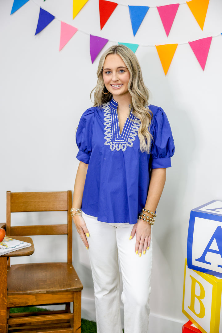 Izzie Indigo Stitched Top