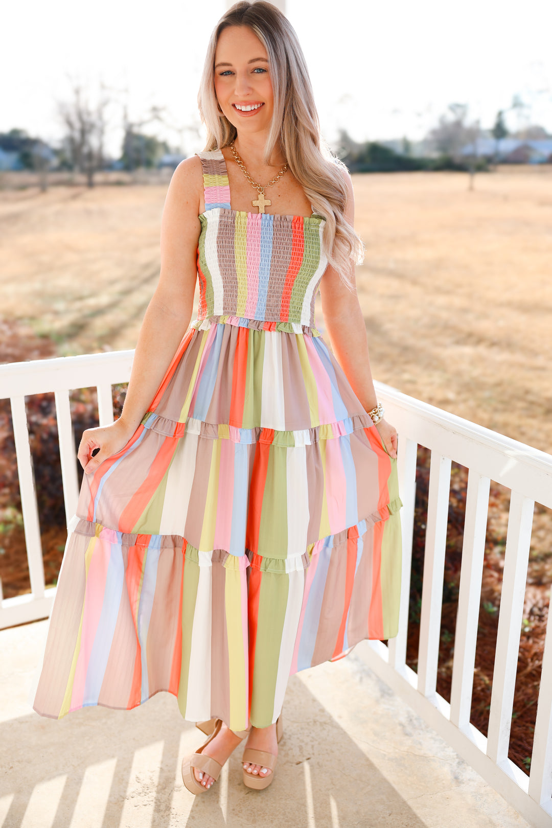 Sassy Striped Midi Dress "Pastel Multi"