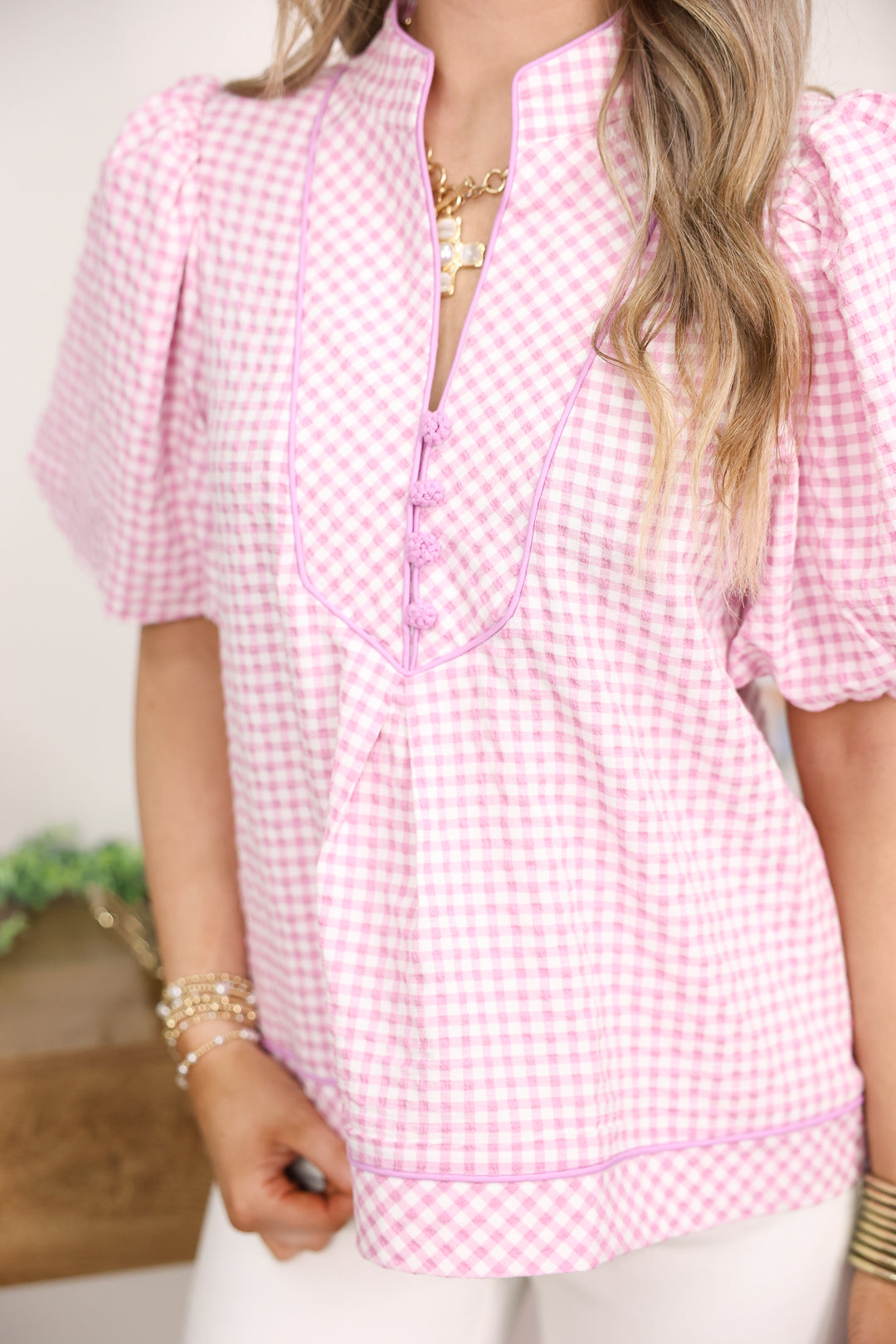 Giddy Gingham Top "Baby Pink"