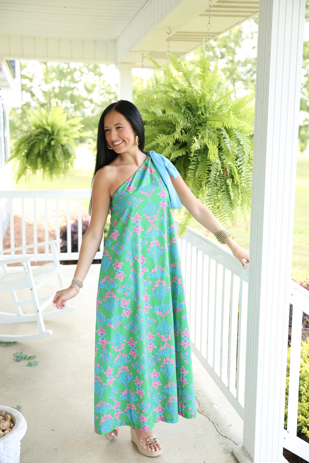 Seabreeze Floral One Shoulder Midi Dress "Green"