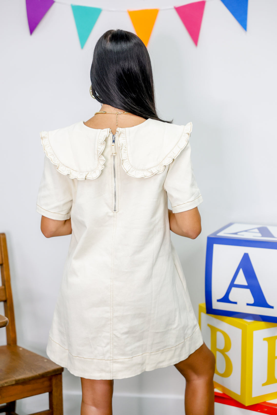 Ruffle Collar Mini Dress "Oatmeal"