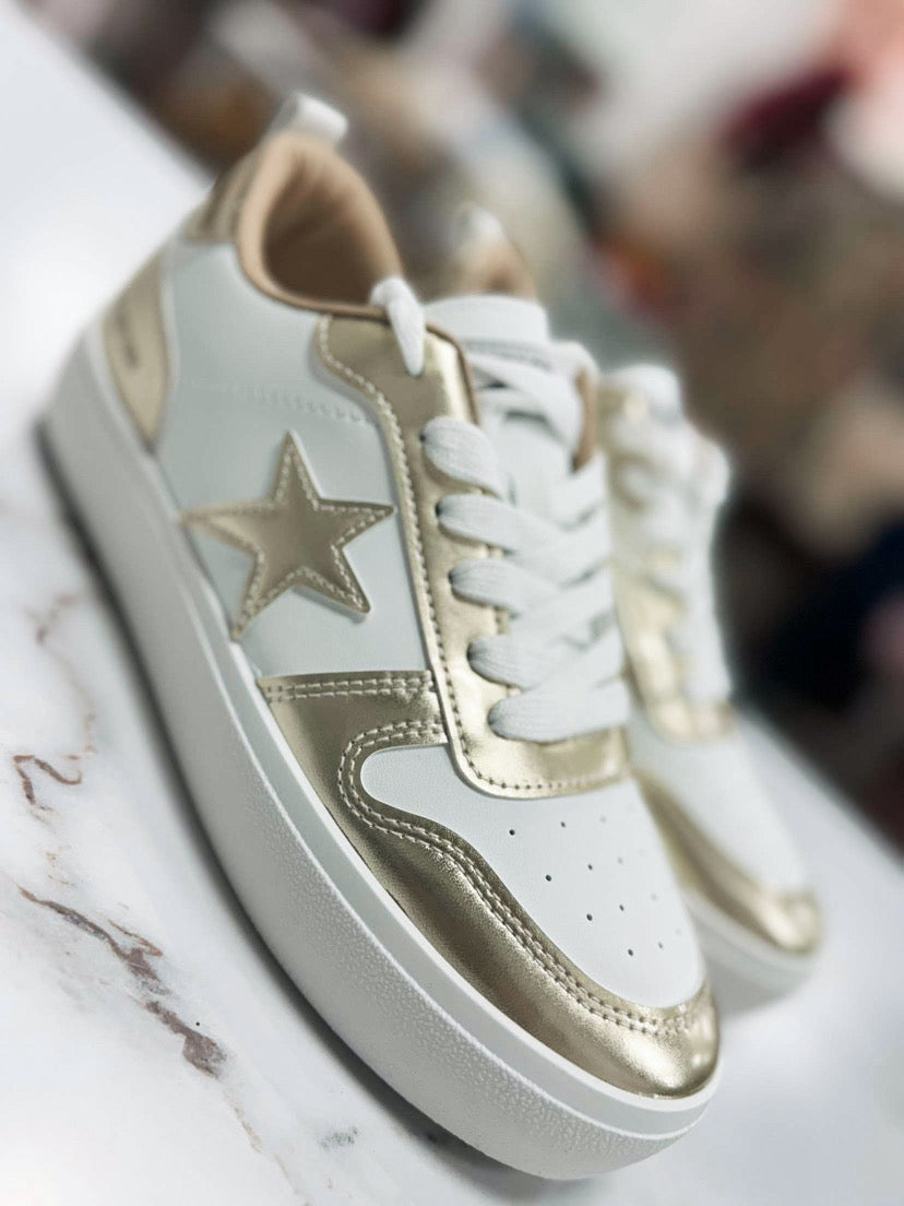 Vintage Havana - Gold Star Gold/White Wedged Mid Top Sneaker