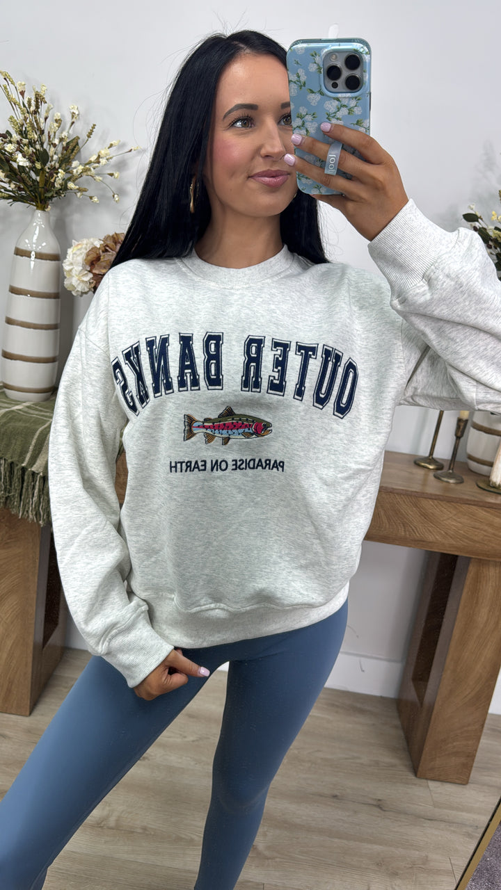 Round Neck Long Sleeve "Outer Banks" Embroidered Sweatshirt