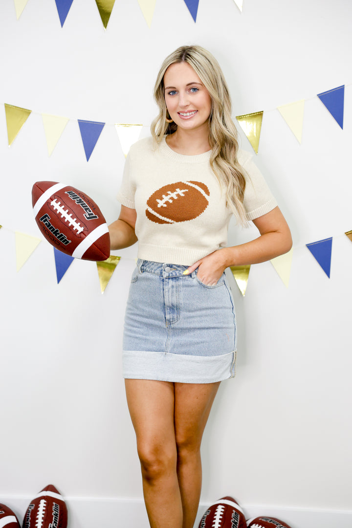 Football Sweater Top "Cream/Brown"