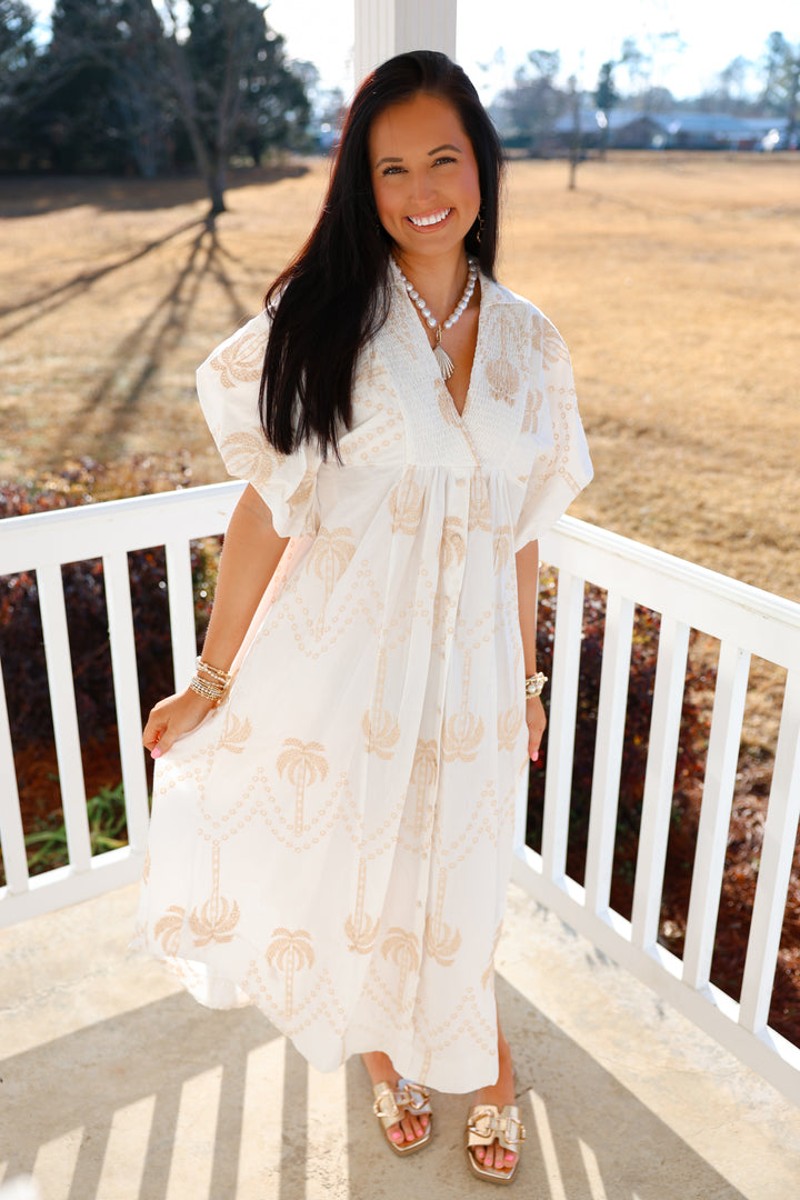 Palm Tree Embroidered Dress