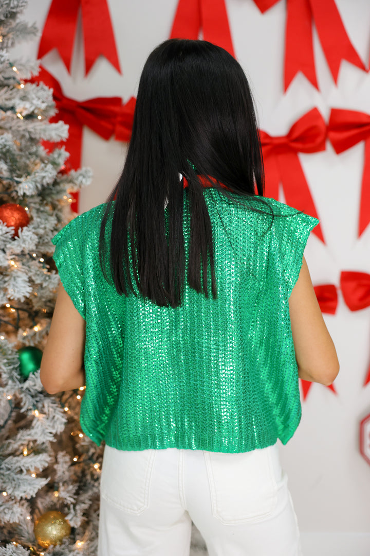 Metallic Foil Sweater Top "Green"
