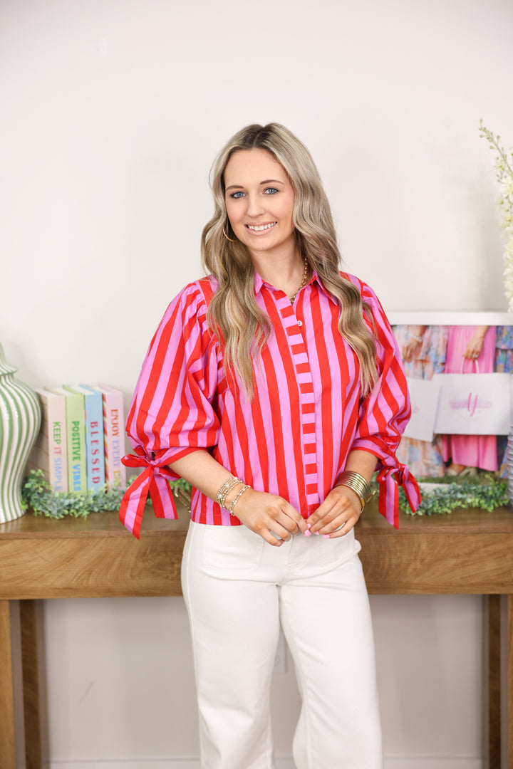 Sunny Side Stripe Top "Red"