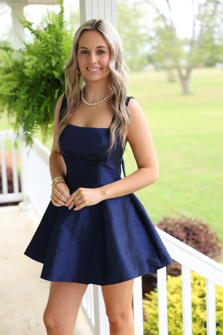 Tie Back Cutout Detail Mini Dress "Navy"