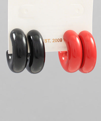 30mm Color Chunky Hoops Set "Red/Black"