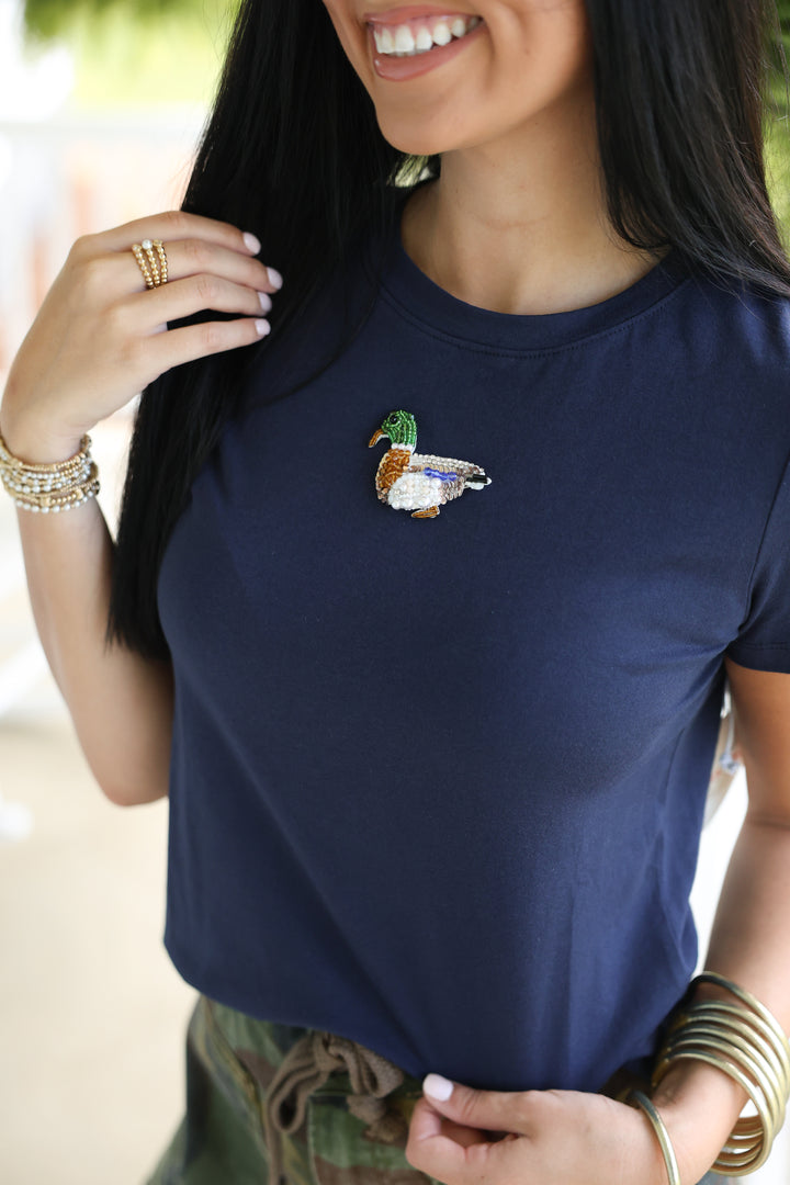 Beaded Mallard Baby Tee "Navy"