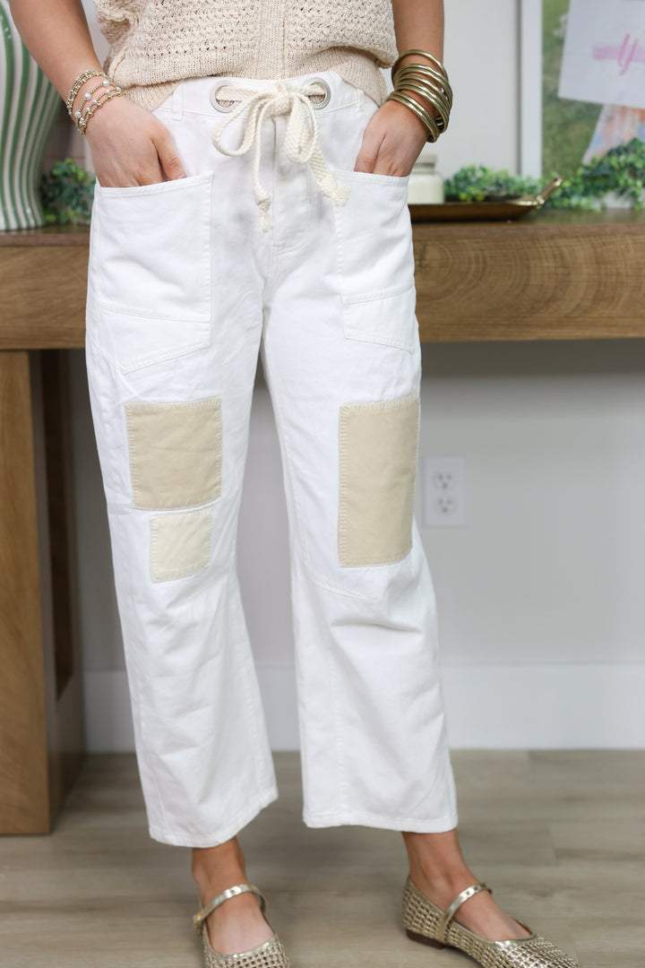 Tan Patched Off White Barrel Pants