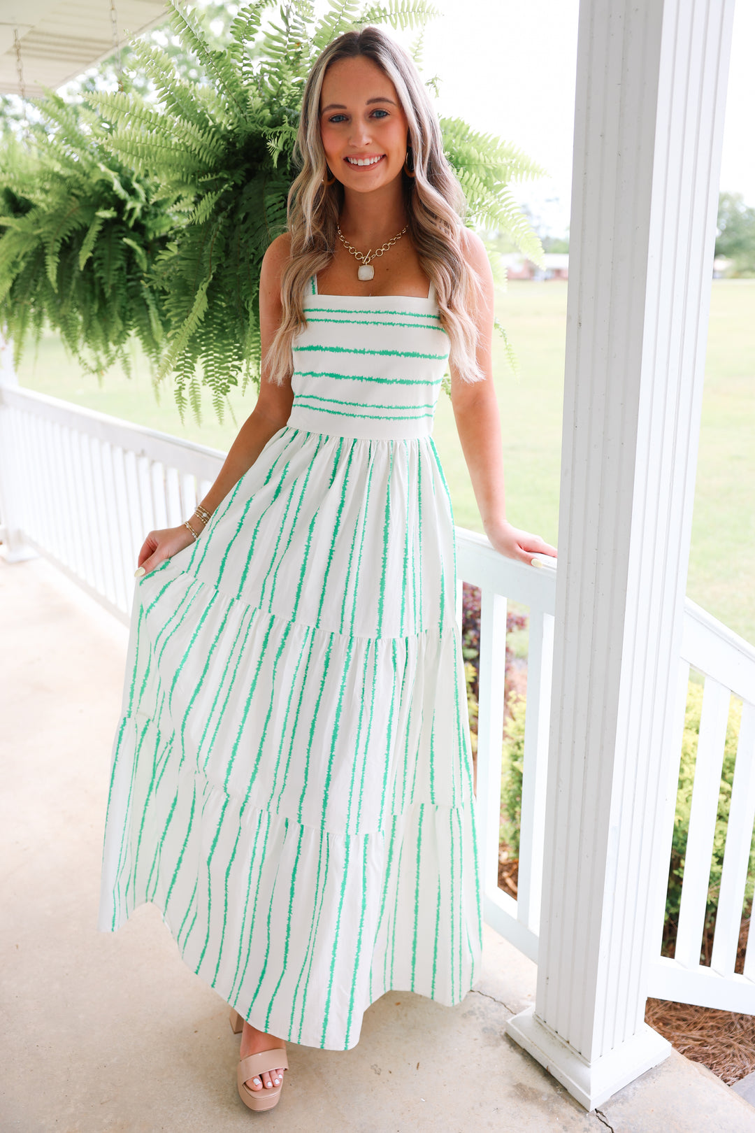 Sophia Striped Dress "Green" Allie Lynn's Boutique Sophia Striped Dress "Green" Allie Lynn's Boutique