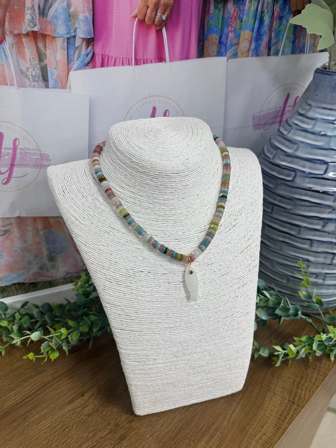 Hart Designs Jewelry - Multi Beaded Necklace "White Fish Charm"