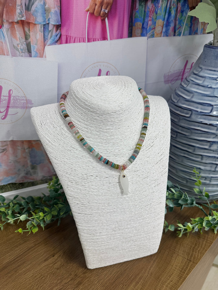 Hart Designs Jewelry - Multi Beaded Necklace "White Fish Charm"