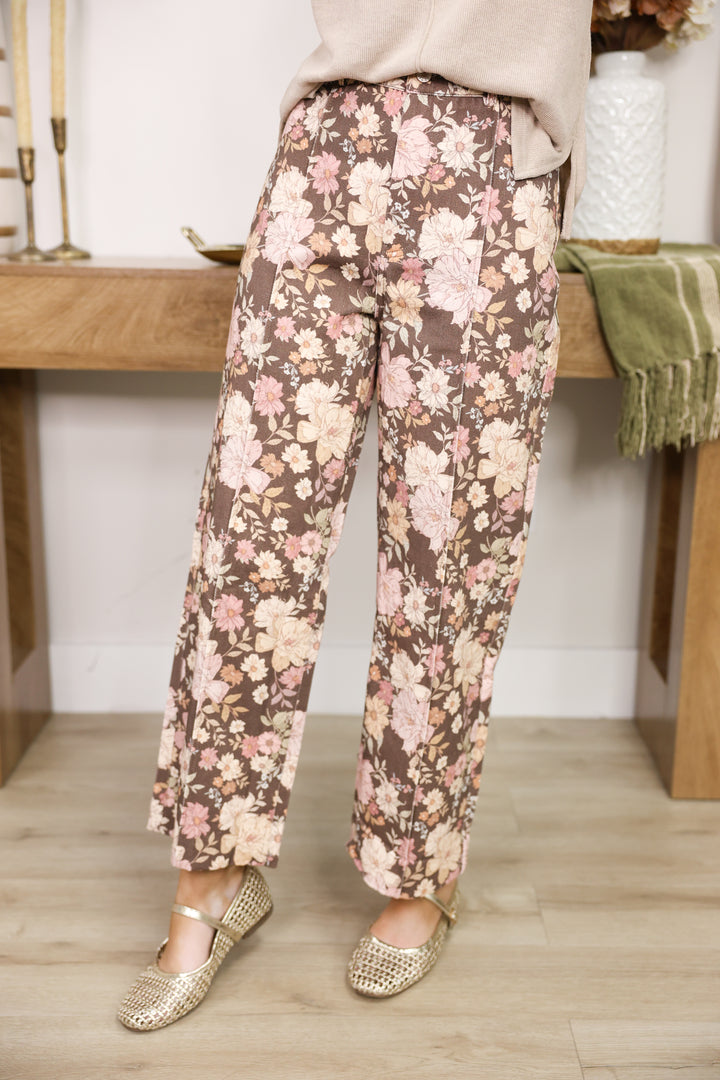 Brown Floral Printed Pants