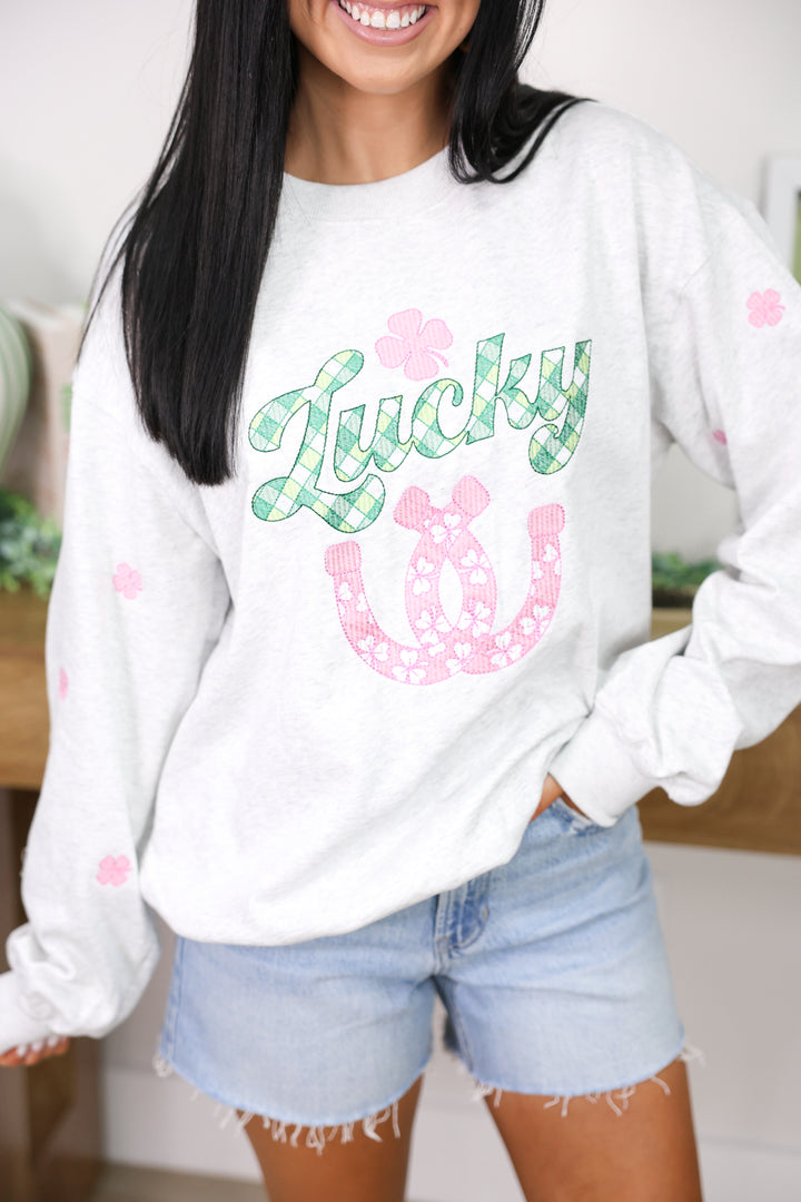 Lucky Clover Stitch Embroidery Sweatshirt "H.Grey"