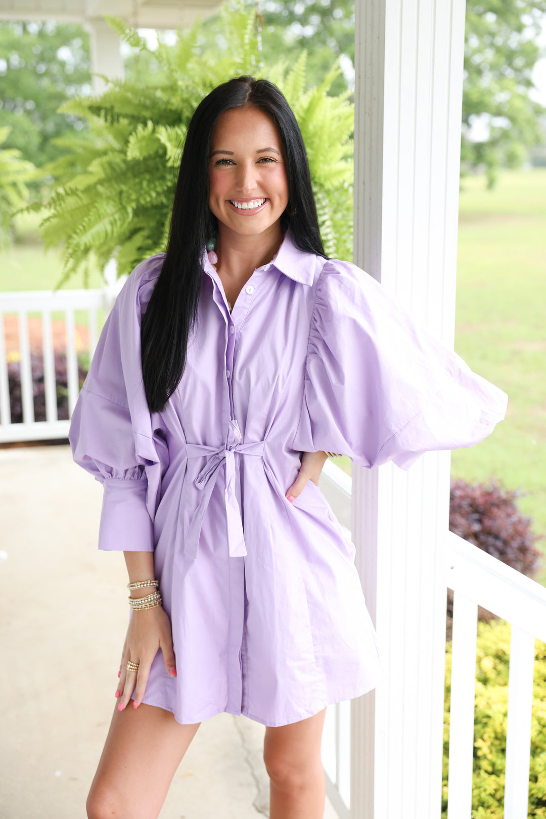 Big Long Sleeve Mini Shirt Dress "Lavender"