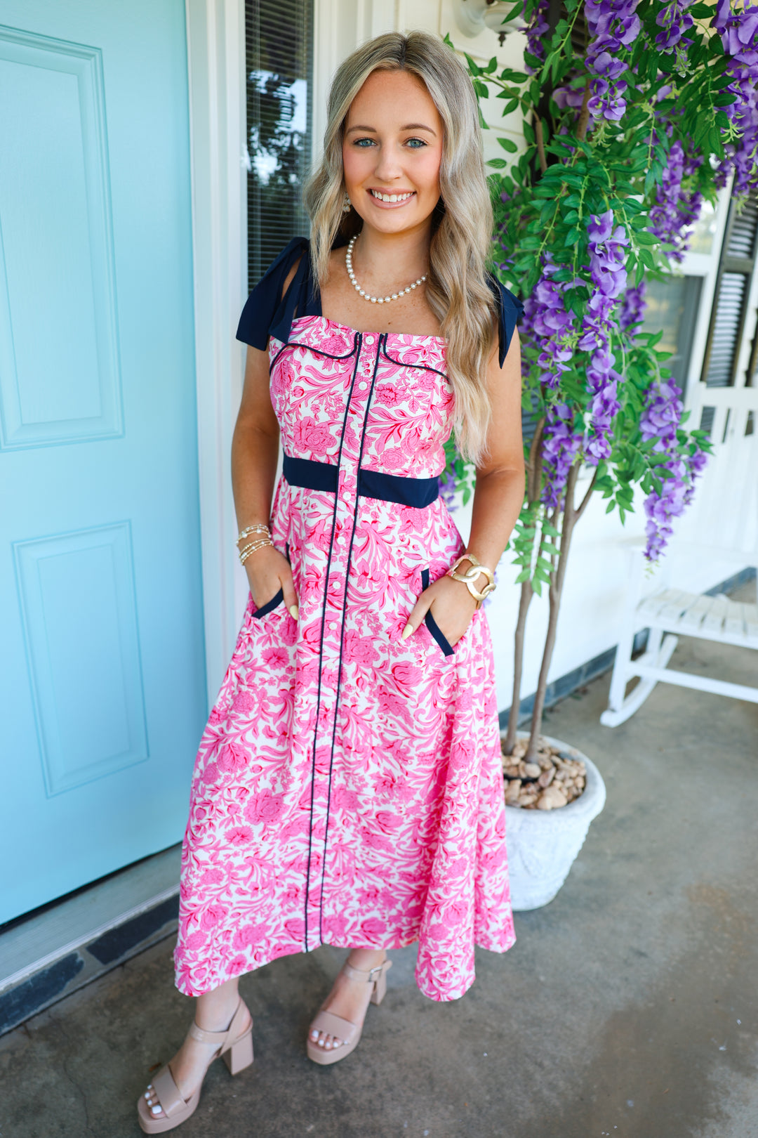 Stella Dress "Pink/Navy"