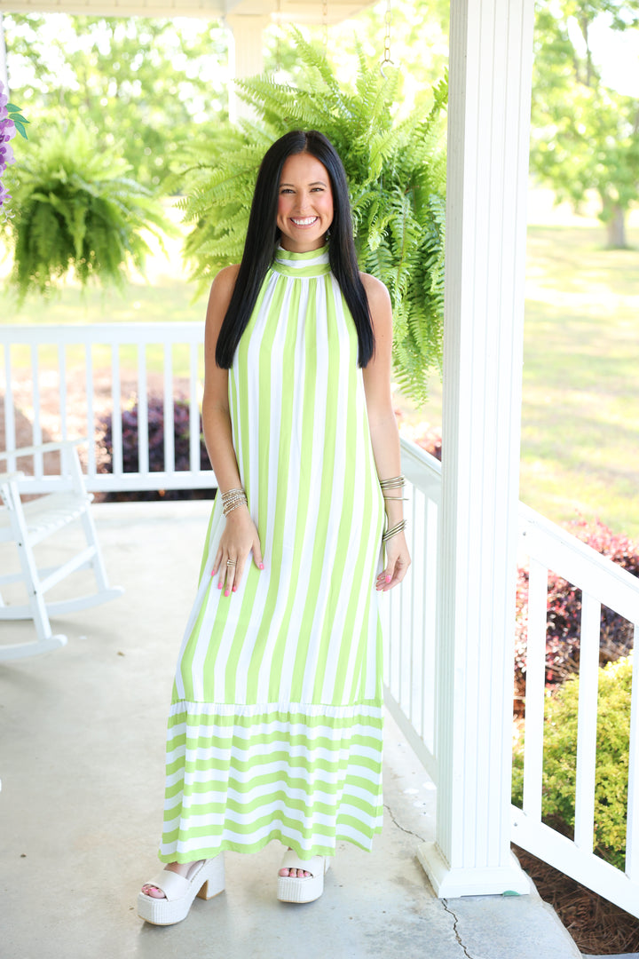 Carolina Coast Halter Neck Maxi Dress "Lime"