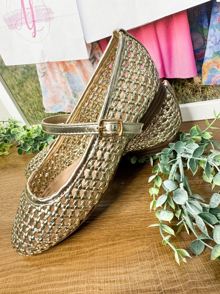 Woven Mary Jane Flats "Gold"
